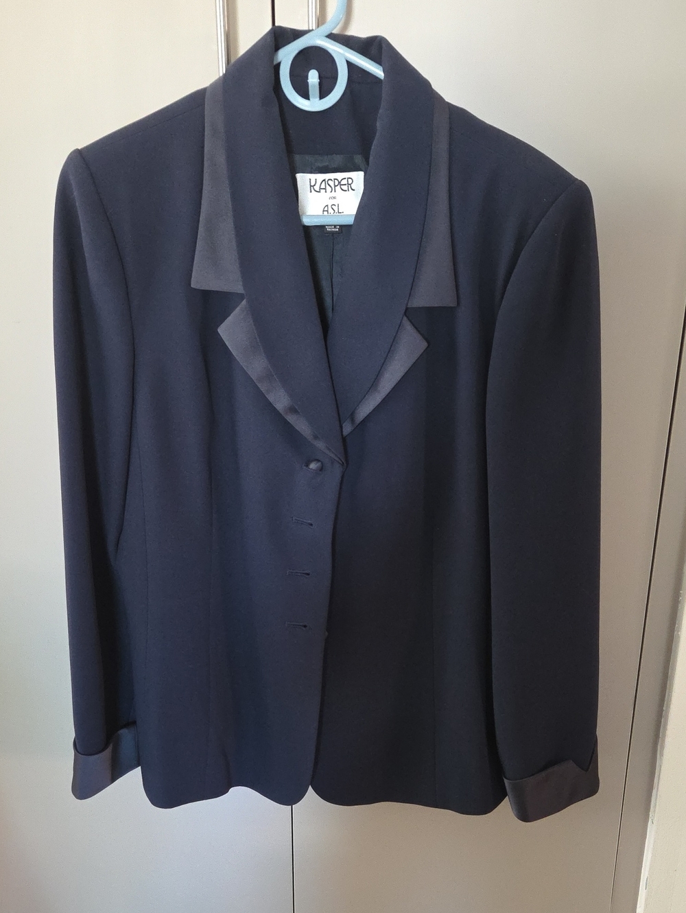 Kasper Dark Navy Satin-Trim Blazer Jacket
